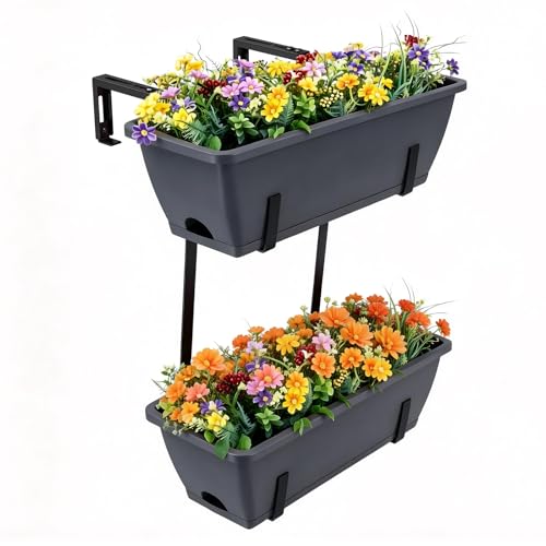 16.9 Inches Deck Railings Planter Box, 2Pcs Hanging Flower Pots, Grey - color: Gray