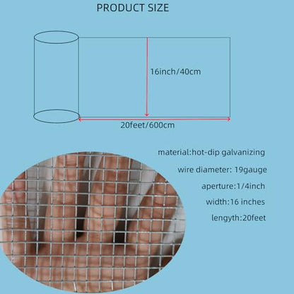 19 Gauge Galvanized Hardware Cloth, Welded Wire Metal Roll Chicken Fence Wire Mesh Screen Roll, Garden Rabbit Fencing, Snake Fence, Chicken Gopher Racoons (1/4 Inch-16Inch x 20Ft) - size: 1/4 Inch-16Inch x 20Ft