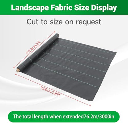 Weed Barrier Fabric Planting Cover - 6 x 250 FT Heavy Duty Landscape Fabric Ground Cover Block for Outdoor Planting - size: 6 x 250 FT