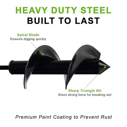 Auger Drill Bit for Planting 3 x 9 Inch, Garden Spiral Drill Bit Bulb Planter Tool Drill Auger for Planting Bulb, Bedding Plant, Post or Umbrella Hole Digger for 3/8" Hex Drive - size: 3" x 9"-Black