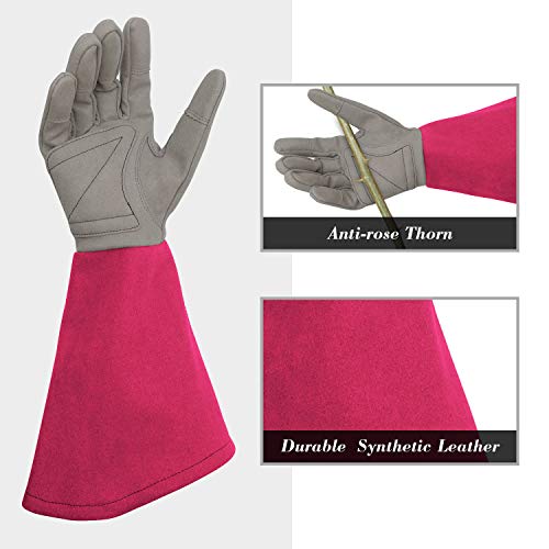 Rose Pruning Gloves with Forearm Protection, Thorn Resistant - color: Rosered, size: Large (Pack of 1)