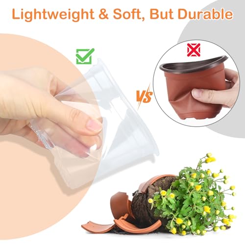 15 Pack Clear Nursery Pots with Drainage Holes, 7 Inch Seed Starting Plastic Plant Pots, Transparent Variety Pack Flexible Garden Pot for Outdoor Indoor (Clear, 7 Inch) - size: 7 Inch