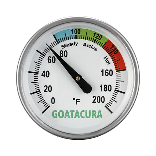 Compost Soil Thermometer, 304 Stainless Steel Case and Probe,1.75" Dial Size, 20" Stem Length, 0-200 Deg F, 3 Temperature Zones