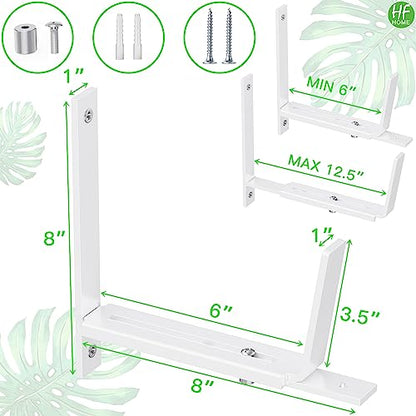 HFHOME 2 PCS Adjustable Planter Box Brackets (6 to 12.5 in), Universal Window Box Brackets, Heavy Duty Metal Flower Box Wall Mounting Hooks for Balcony, Fences, Patio, and Garden - White - size: Set of 2 - White