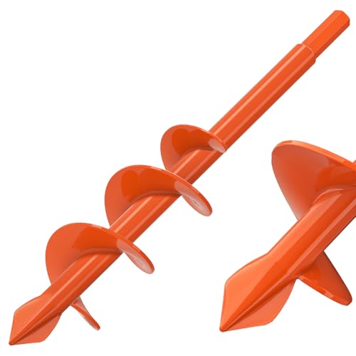 Insaga 1.6" x 9" Auger Drill Bit for Planting, 2.5mm Thick Spiral Earth Drill Garden Auger for Post Hole Digger, Solid Steel Bright Orange Powder Coated, Fit 3/8'' Hex Drive for Bulb Flower Garden - size: 1.6'' x 9''