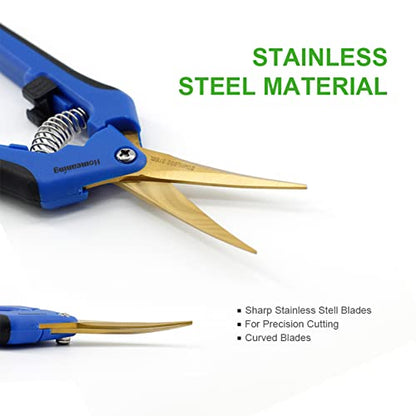 12 Packs Garden Pruning Shears with Curved Blades Trimming Scissors, Gardening Hand Pruning Snips Titanium Coated Precision Bonsai Pruning Shears, Convenient Flower Cutters(Blue) - style: Curved Blade