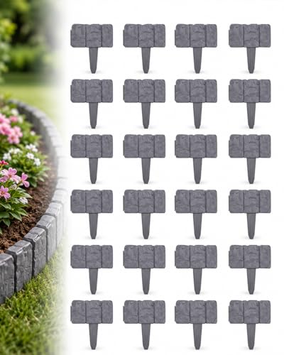 Faux Stone Garden Fence No Dig Landscape Edging Border (Gray, 20pcs) - color: Gray