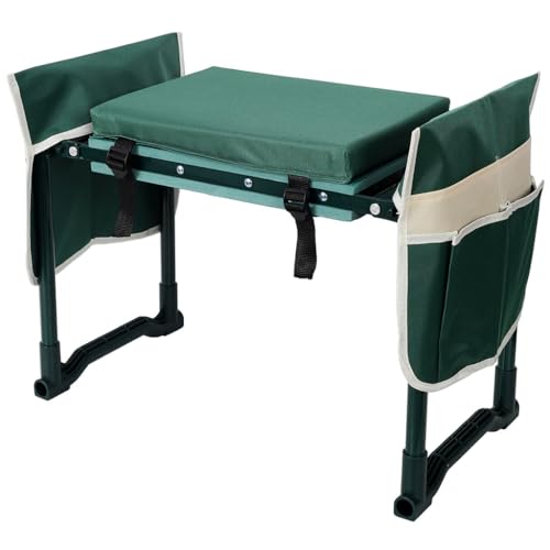 Garden Kneeler and Seat, Foldable Gardening Stool with Tool Bags, Heavy Duty Steel Garden Bench Supports 330 lbs, Wide Kneeling Pad for Gardening, Yard Work and Outdoor Use