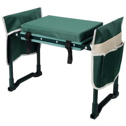 Garden Kneeler and Seat, Foldable Gardening Stool with Tool Bags, Heavy Duty Steel Garden Bench Supports 330 lbs, Wide Kneeling Pad for Gardening, Yard Work and Outdoor Use