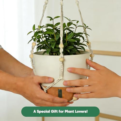 Self-Watering Hanging Planters for Indoor Plants Set 2-Piece Includes Plant Hanging Pot, Drainage-Hole Hanging Pot, and Hanging Basket Rack (10 Inches, White) - color: White