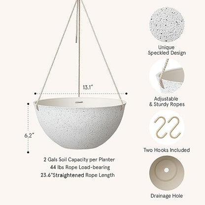 LA JOLIE MUSE Large Hanging Planters for Outdoor Plants, Set of 2,13 Inch - color: Speckled White