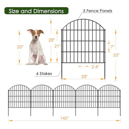 Metal Garden Fence 28 in x 11.7 ft, Dog Fence Outdoor for Yard - size: 28"Hx11.7ft (5 panels)