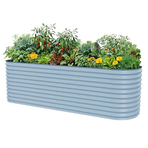 32" Extra Tall Raised Garden Bed Kits, 4 x 8 x 2.7ft Raised Planter Box Outdoor, 2.5 x 9.5 x 2.7ft Deep Root 10 in 1 Modular Metal Raised Beds for Gardening Vegetables Flowers Fruits - Sky Blue - color: Sky Blue, size: 10IN1 Modular