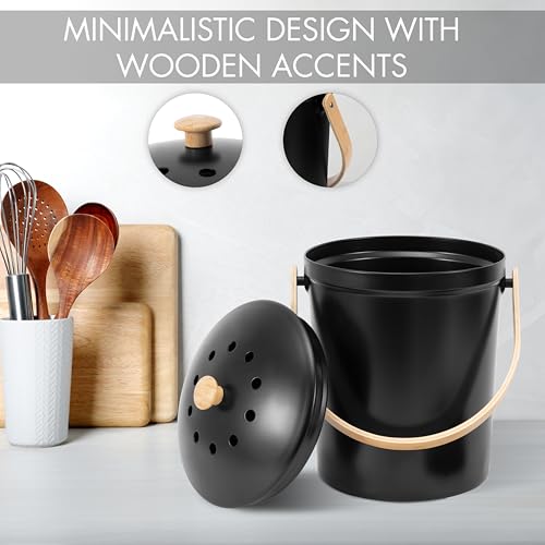 Beautiful Kitchen Compost Bin with Smell Proof Lid for Your Countertop - color: Black
