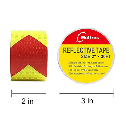 Waterproof Reflective Tape,Red & Yellow 2inch X 30Feet Conspicuity Adhesive Safety Tape,High Visibility Arrow Hazard Warning Reflector Tapes for Trucks Trailer Vehicle Outdoor Signs - color: 2" X 30ft