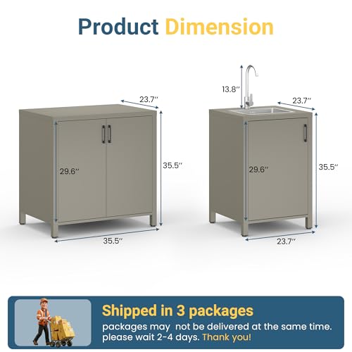 Wisteria Lane Outdoor Storage Cabinet with Stainless Steel Sink, Aluminum Modular Outdoor Kitchen, All Weather Kitchen Island with Double Door Storage, Patio Bar Table for BBQ, Porch, Backyard - size: Sink Cabinete + Double Door Cabinet