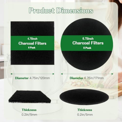 Compost Bin Filters - 12 Pack Refill Set, Square Shape Filters Side Length 4.75 Inches, Round Shape Filters Diameter 6.75 Inches