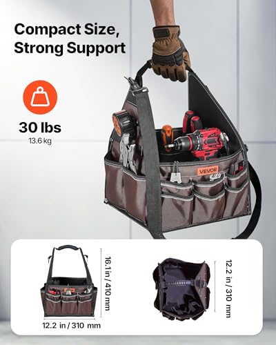 VEVOR Tool Bag, 13 Inch, 45-Pocket Open Top Tool Tote, Electrical Maintenance Toolbox Organizer Storage with Handle, Adjustable Shoulder Strap, Portable Toolbag, for Professionals DIY & Jobsite Use