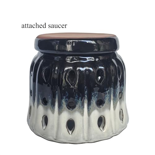 Ceramic Orchid Pot with Hole 6'' Orchid Planter (Cream Over Black) - color: Cream Over Black