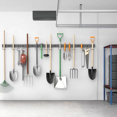 TORACK Plastic Wall Mounted Mop and Broom Holder, Garden Tools Organizer