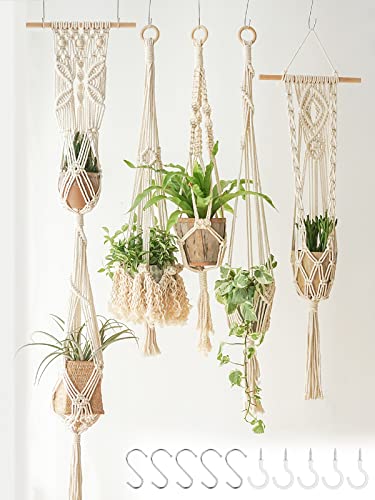 5 Pack Macrame Plant Hangers Hanging Planter, Cotton Rope Hanging Plant Holders Decorative Flower Pots Indoor Outdoor Boho Home Decor (5 Size and 10 Hooks)