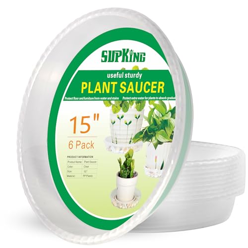SupKing Large Plant Saucers Drip Tray 6 Pack, 6 8 10 12 14 15 Inch Heavy Sturdy Plastic Flower Pot Saucers for Indoor,Clear Plastic Planter Water Tray for Plant Pots Liners (15''-Clear) - color: Clear, size: 15in - 6 Pack