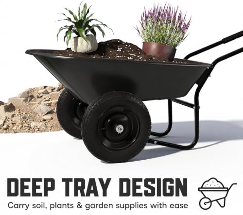 ARNOT Enlarged 2-Wheel Wheelbarrow, Easy Loading and Dumping Garden Cart, Heavy Duty Utility Dump Cart for Outdoor Lawn Yard Farm Ranch, Black - color: Black