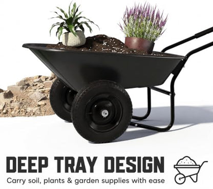 ARNOT Enlarged 2-Wheel Wheelbarrow, Easy Loading and Dumping Garden Cart, Heavy Duty Utility Dump Cart for Outdoor Lawn Yard Farm Ranch, Black - color: Black