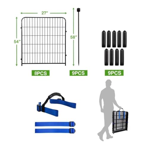 ADAVIN 54in Tall Garden Fence No Gate, 8 Panels 17.7 Ft Dog Fence Outdoor - size: 54in(H)×18ft(L) 8P no gate