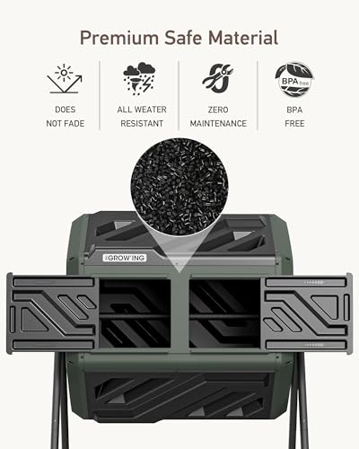 THE Growing 43 Gal Outdoor Compost Bin Tumbler for Backyard Garden, Green - color: Green