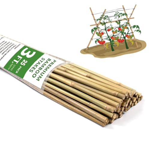 Bamboo Stakes,3FT Natural Bamboo Garden Stakes,BOVITRO 25Pcs Plant Stakes - size: 36 Inches, Pack of 25