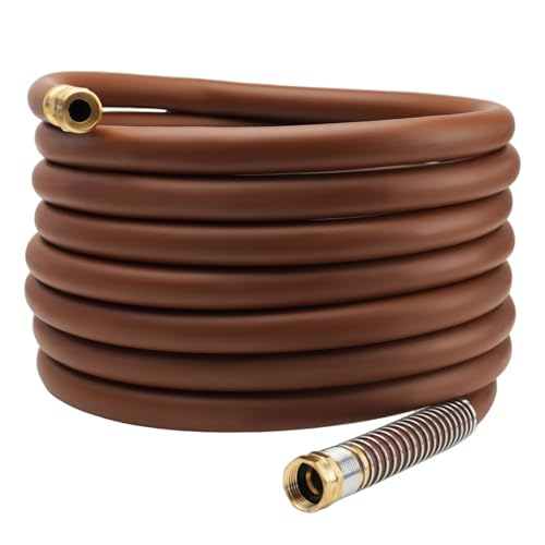 Guitrees Garden Hose 25FT x 3/4", Heavy Duty Rubber Hose, Water Hose with Five Layered Braiding, Male to Female Fittings, 1000PSI Burst, 300PSI Working (Brown) - color: Brown, size: 3/4 25FT Male to Female