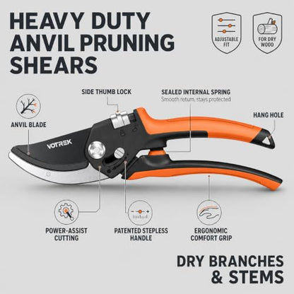 Anvil Pruning Shears, 3/4" Cut Capacity Garden Clippers Heavy Duty - color: Orange