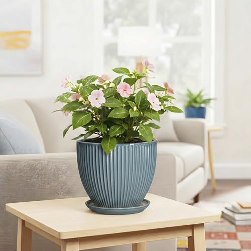 Ceramic Planter, 8 Inch Plant Pot Indoor with Saucer, Glaze Blue - color: Glaze Blue, size: 8 Inch