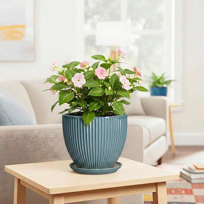 Ceramic Planter, 8 Inch Plant Pot Indoor with Saucer, Glaze Blue - color: Glaze Blue, size: 8 Inch