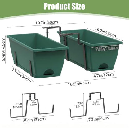 4-Pack Railing Planter Boxes with 2 Sets Double-Sided Adjustable Brackets - color: Green