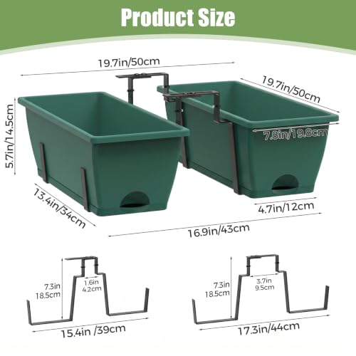 4-Pack Railing Planter Boxes with 2 Sets Double-Sided Adjustable Brackets - color: Green