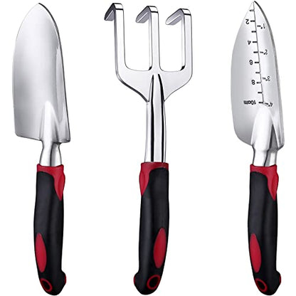 FANHAO Garden Tool Set, 3 Piece Heavy Duty Garden Trowels Cast-Aluminum Garden Hand Shovels with Non-Slip Rubber Grip, Idea for Transplanting, Weeding, Digging and Planting - color: Wine Red