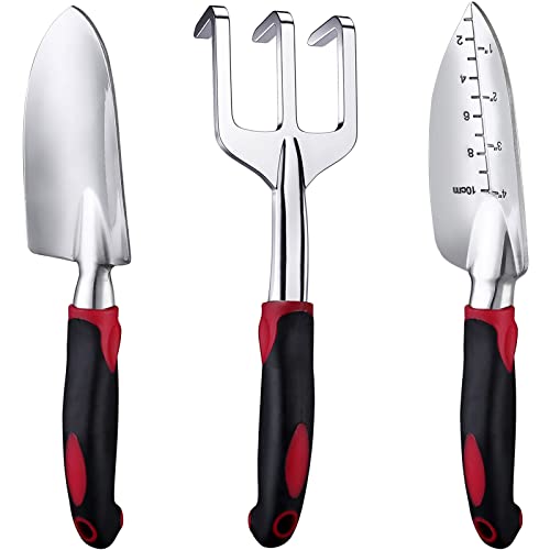 FANHAO Garden Tool Set, 3 Piece Heavy Duty Garden Trowels Cast-Aluminum Garden Hand Shovels with Non-Slip Rubber Grip, Idea for Transplanting, Weeding, Digging and Planting - color: Wine Red