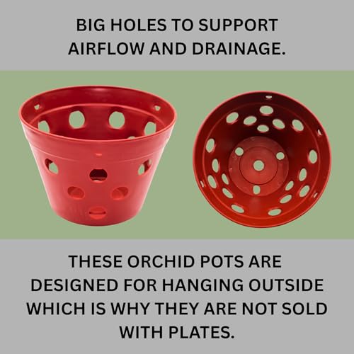 Set of 8 Strong Thick Plastic Hanging Orchid Pots with Holes and Hangers. 2 Each of 9 Inches Wide, 7.5 Inches, 6.5 Inches, 5.5 Inches, Orchid Pots for Repotting, Orchid Planters