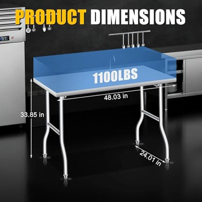 Stainless Steel Foldable Work Table 48x24, Heavy Duty Utility Workbench