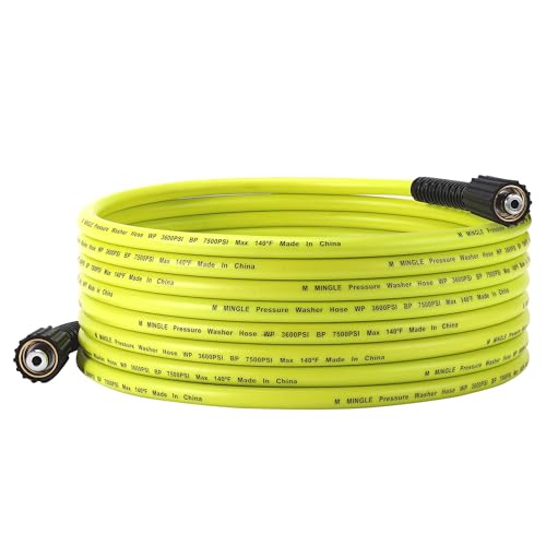 M MINGLE Pressure Washer Hose 25 FT x 1/4", M22 14mm Fittings, 3600 PSI - size: 25 FT