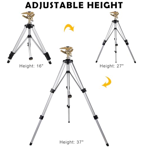 Biswing Large Impact Sprinkler Head on Tripod Base, Adjustable Zinc Alloy Lawn Sprinklers for Yard Lawn Garden, 3/4" NH Connector, 360 Degree Large Area Coverage Irrigator with Extension Legs, 1 Pack
