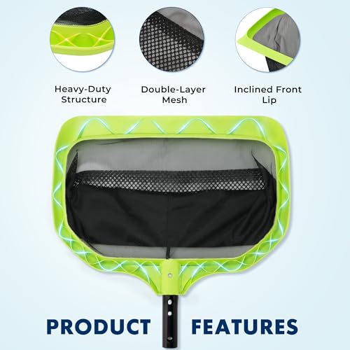 Sepetrel Pool Skimmer Net, Fine Mesh Leaf Rake with 10.5 FT Pole - size: Double-Layer Rake — With 10.5 FT Pole