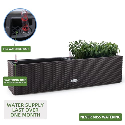 Dexceder 31.5 Inch Self Watering Rail Window Box with Bracket (Brown) - color: Brown, size: 80B