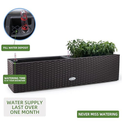 Dexceder 31.5 Inch Self Watering Rail Window Box with Bracket (Brown) - color: Brown, size: 80B
