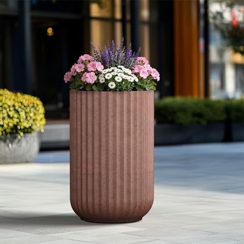 Kante Large Round Column Rusty Concrete Planter 21.7" Tall, Outdoor - color: Rusty, size: 14"w x 21.7" h