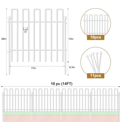 10 Panels No Dig Animal Barrier Fence, 13in(H) x 14ft(L) Garden Edging Border Fencing, Rustproof Metal Decorative Garden Fence, Dog Digging Defense Fencing Barrier for Outdoor, Yard, Patio, White - size: 10 Panels, 13in(H) x 14ft(L) White