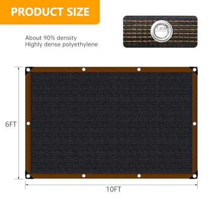 Shade-Cloth 85-90% for Garden Plants 6x10 FT, Black Sun-Block Shade Cover Mesh Tarp with Grommets Sun Shade Canopy for Outdoor Pergola Patio Flower Lawn Kennel Chicken Coop - size: 6x10 FT