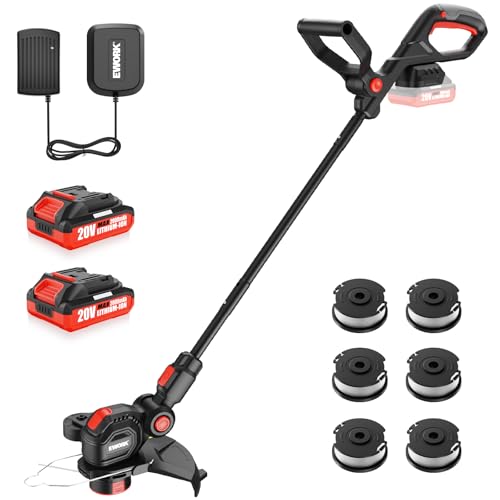 EWORK 2-in-1 Cordless Weed Wacker & Edger, 20V 12'' Electric Weed Eater - color: Red